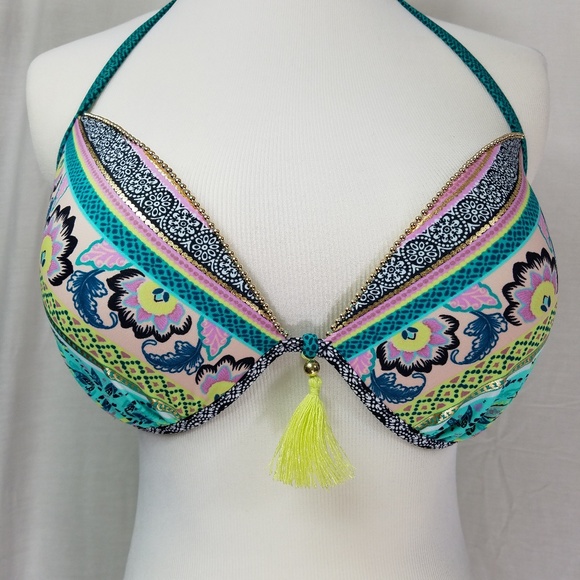 Shade & Shore Paisley Green Halter Bikini Top 36D - Picture 3 of 8